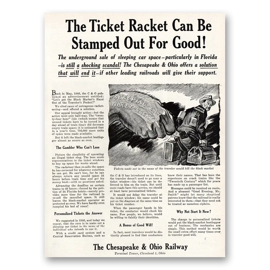 1948 Chesapeake and Ohio Lines Ticket Racket Vintage Magazine Print Ad