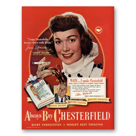 1948 Chesterfield Cigarettes Jane Wyman Vintage Magazine Print Ad