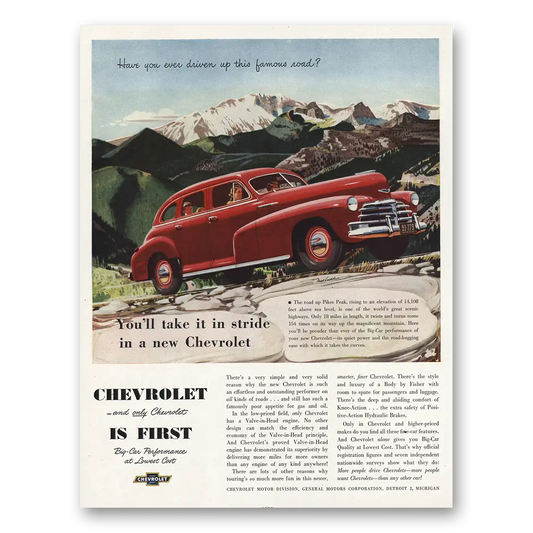 1948 Chevrolet Have You Ever Driven Up This Famous Road Vintage Magazine Print Ad