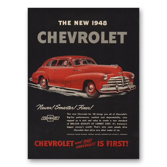 1948 Chevrolet Newer Smarter Finer Vintage Magazine Print Ad