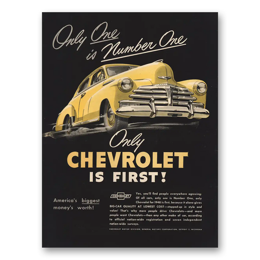 1948 Chevrolet Only One Is Number One Vintage Magazine Print Ad