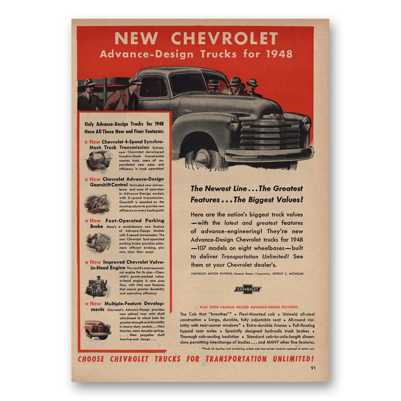 1948 Chevrolet Trucks Advance Design Trucks Vintage Magazine Print Ad