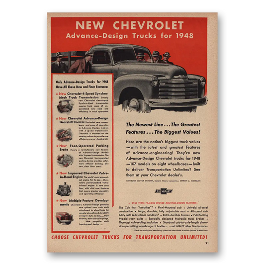 1948 Chevrolet Trucks Advance Design Trucks Vintage Magazine Print Ad