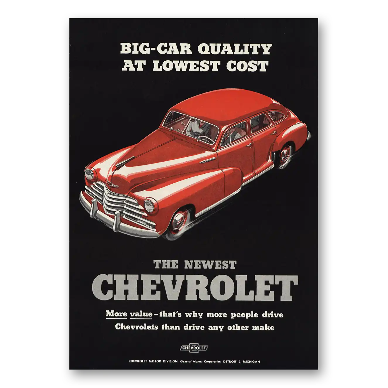 1948 Chevrolet Big Car Quality Lowest Cost Vintage Magazine Print Ad