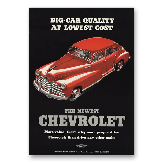 1948 Chevrolet Big Car Quality Lowest Cost Vintage Magazine Print Ad