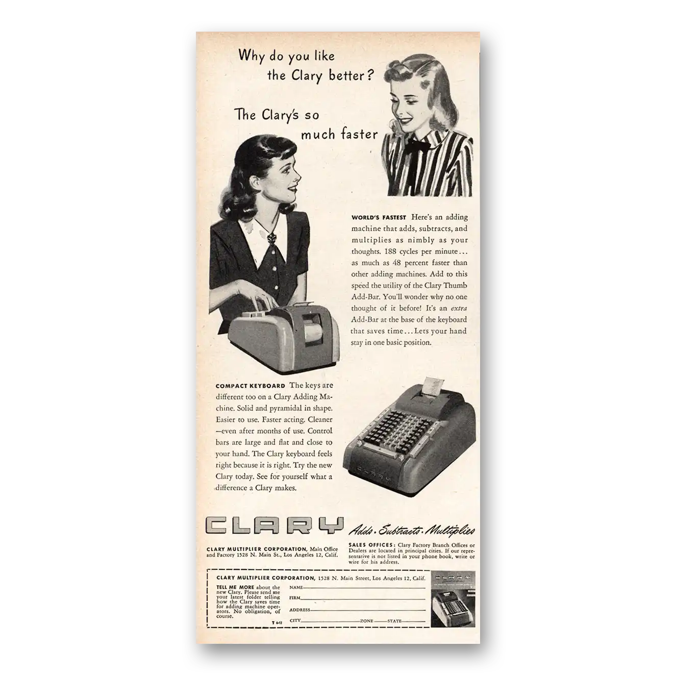 1948 Clary Adding Machine Why Do You Like Better Vintage Magazine Print Ad