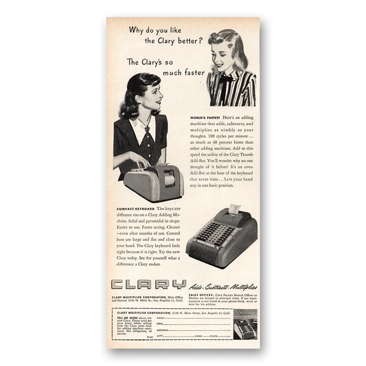 1948 Clary Adding Machine Why Do You Like Better Vintage Magazine Print Ad