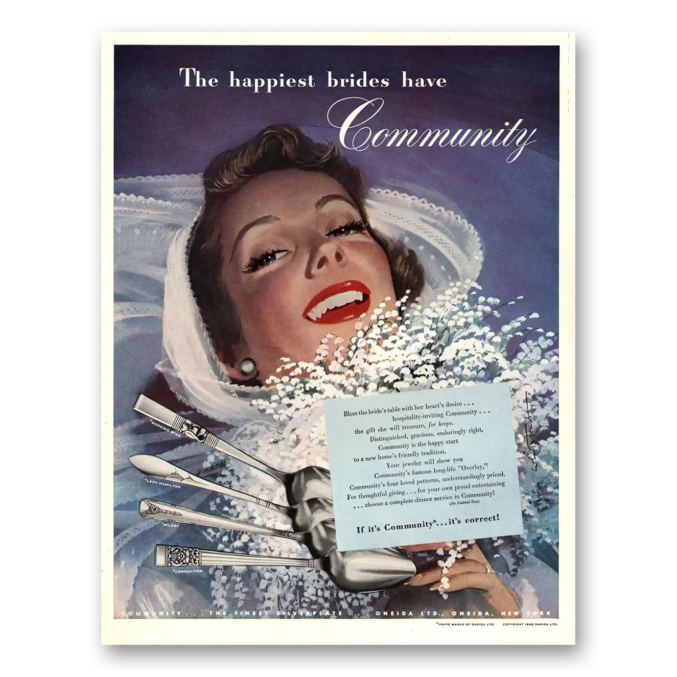 1948 Community Silverplate Happiest Brides Vintage Magazine Print Ad