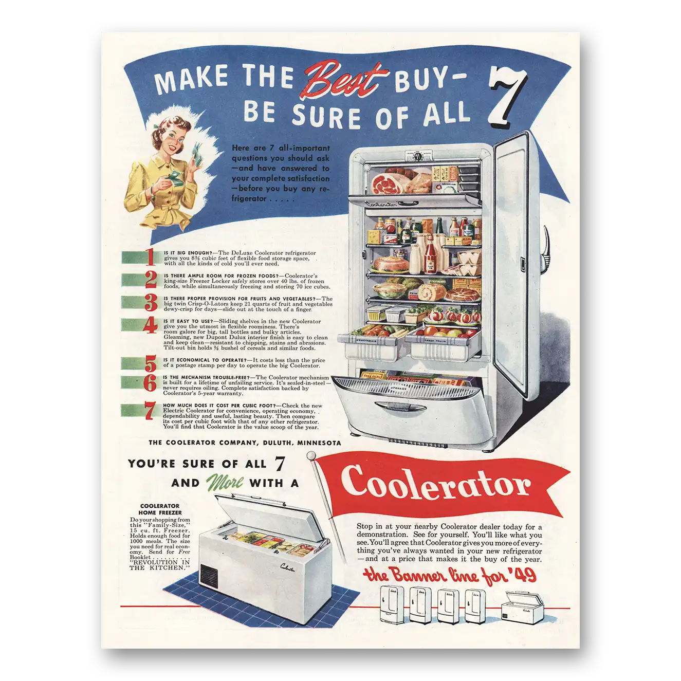 1948 Coolerator Refrigerator Freezer Make the Best Buy Vintage Magazine Print Ad