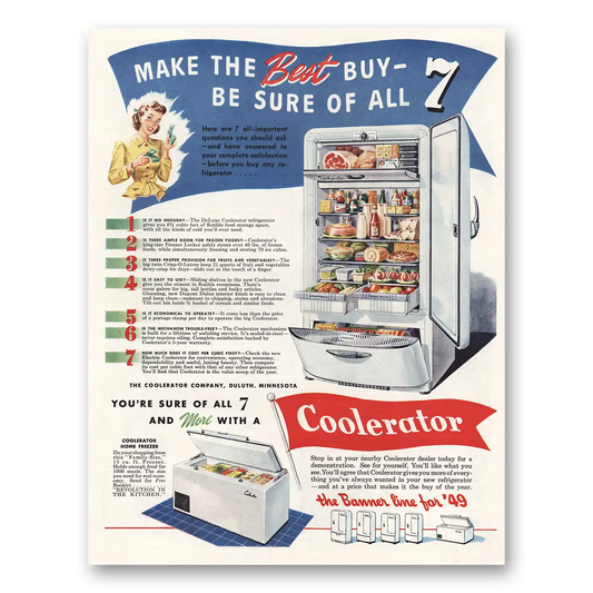 1948 Coolerator Refrigerator Freezer Make the Best Buy Vintage Magazine Print Ad