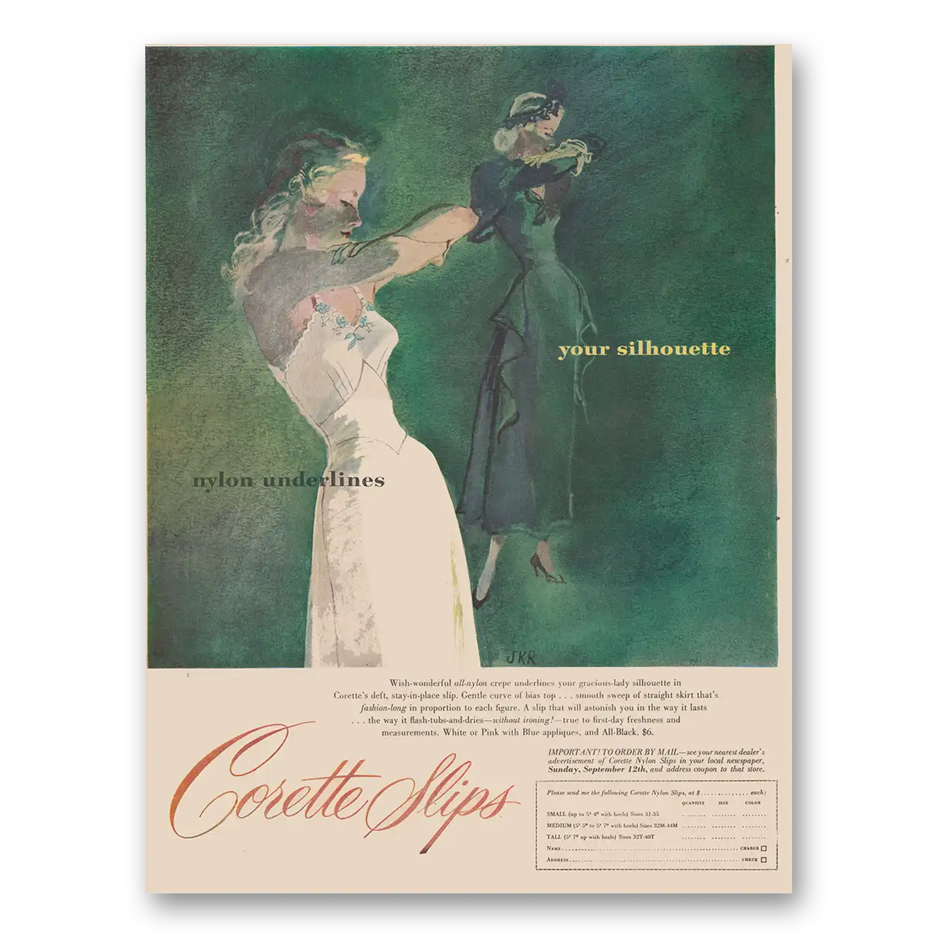 1948 Corette Slips Nylon Underlines Your Silhouette Vintage Magazine Print Ad