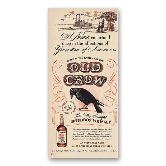 1948 Old Crow Whiskey Generations of Americans Vintage Magazine Print Ad