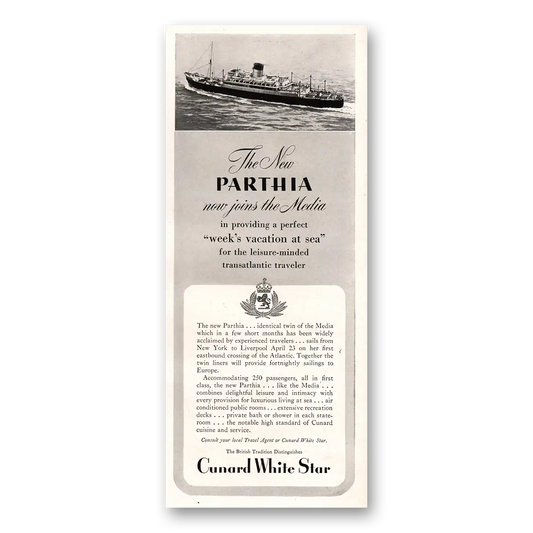 1948 Cunard White Star Partha Now Joins the Media Vintage Magazine Print Ad