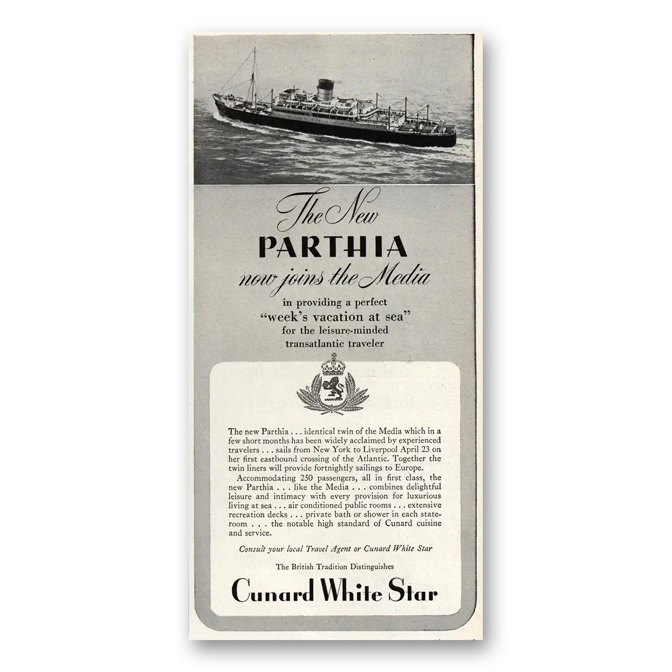 1948 White Star Line White Star Partha Now Joins the Media Vintage Magazine Print Ad