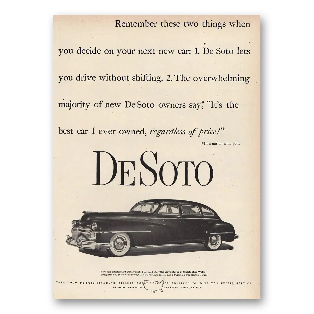 1948 DeSoto Remember These Two Things Vintage Magazine Print Ad