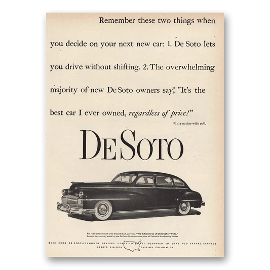 1948 DeSoto Remember These Two Things Vintage Magazine Print Ad