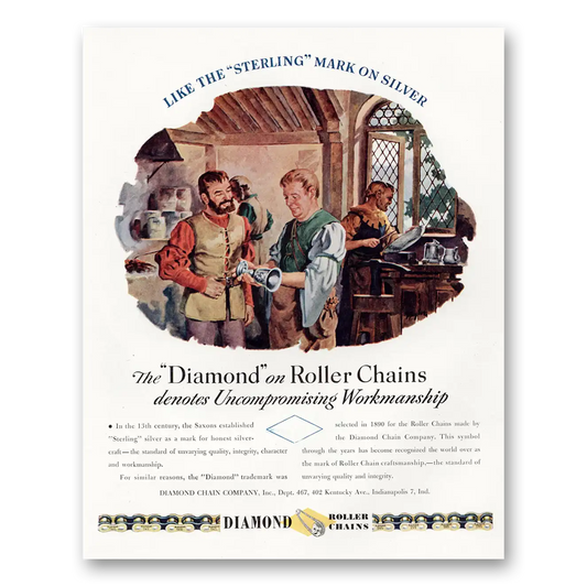 1948 Diamond Roller Chains Sterling Mark on Silver Vintage Magazine Print Ad