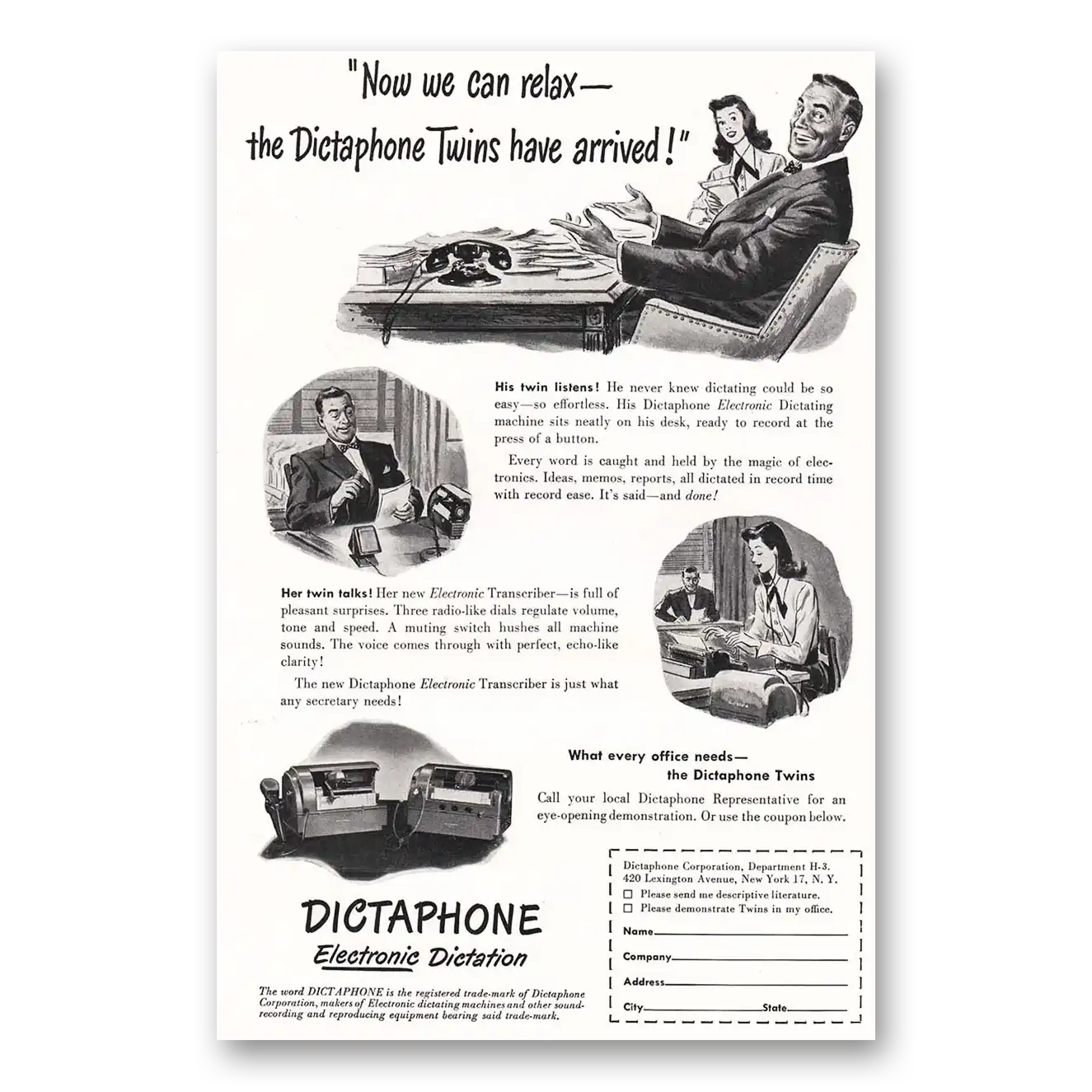 1948 Dictaphone Dictaphone Twins Vintage Magazine Print Ad