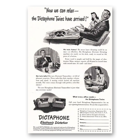 1948 Dictaphone Dictaphone Twins Vintage Magazine Print Ad