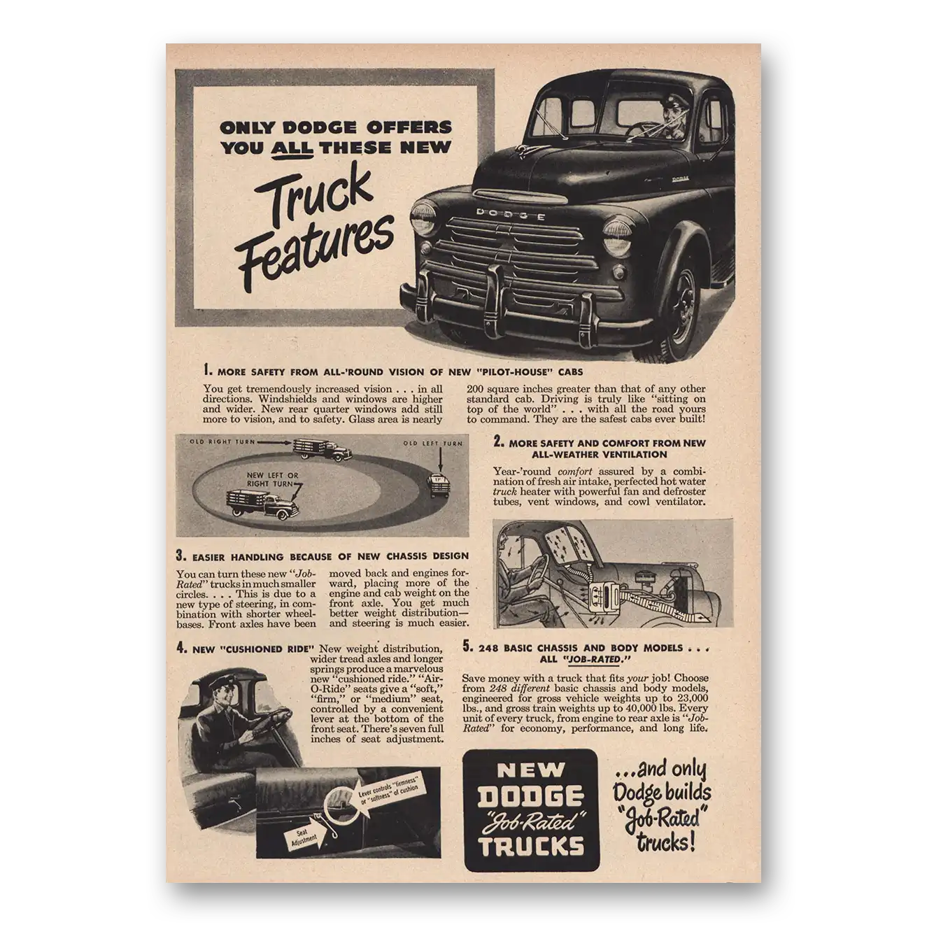 1948 Dodge Trucks Truck Features Vintage Magazine Print Ad