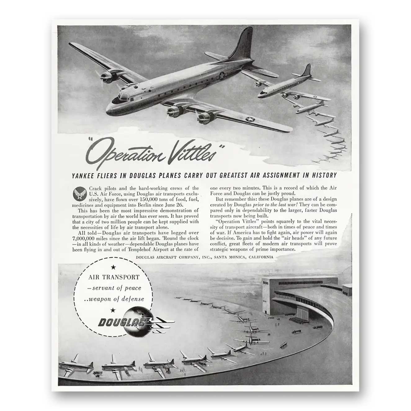 1948 Douglas Operation Vittles Vintage Magazine Print Ad