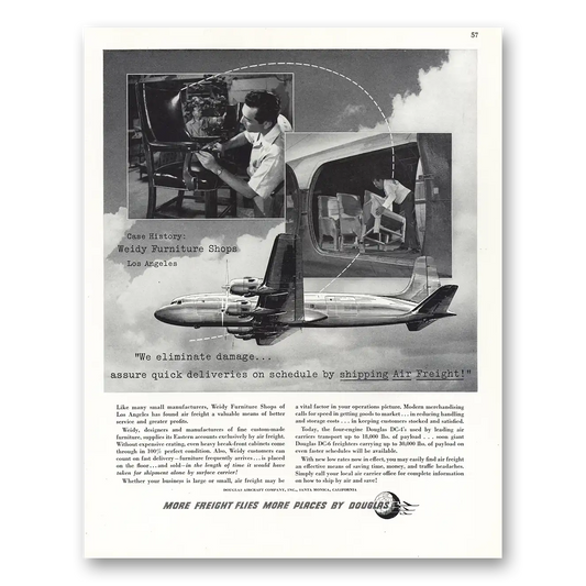 1948 Douglas Air Freight Weidy Furniture Shops Los Angeles Vintage Magazine Print Ad