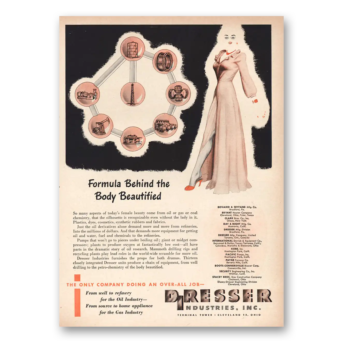 1948 Dresser Industries Formula Behind Body Beautified Vintage Magazine Print Ad