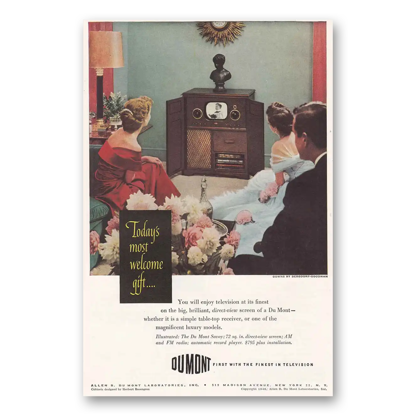 1948 DuMont Television Savoy Television Direct Screen View Vintage Magazine Print Ad