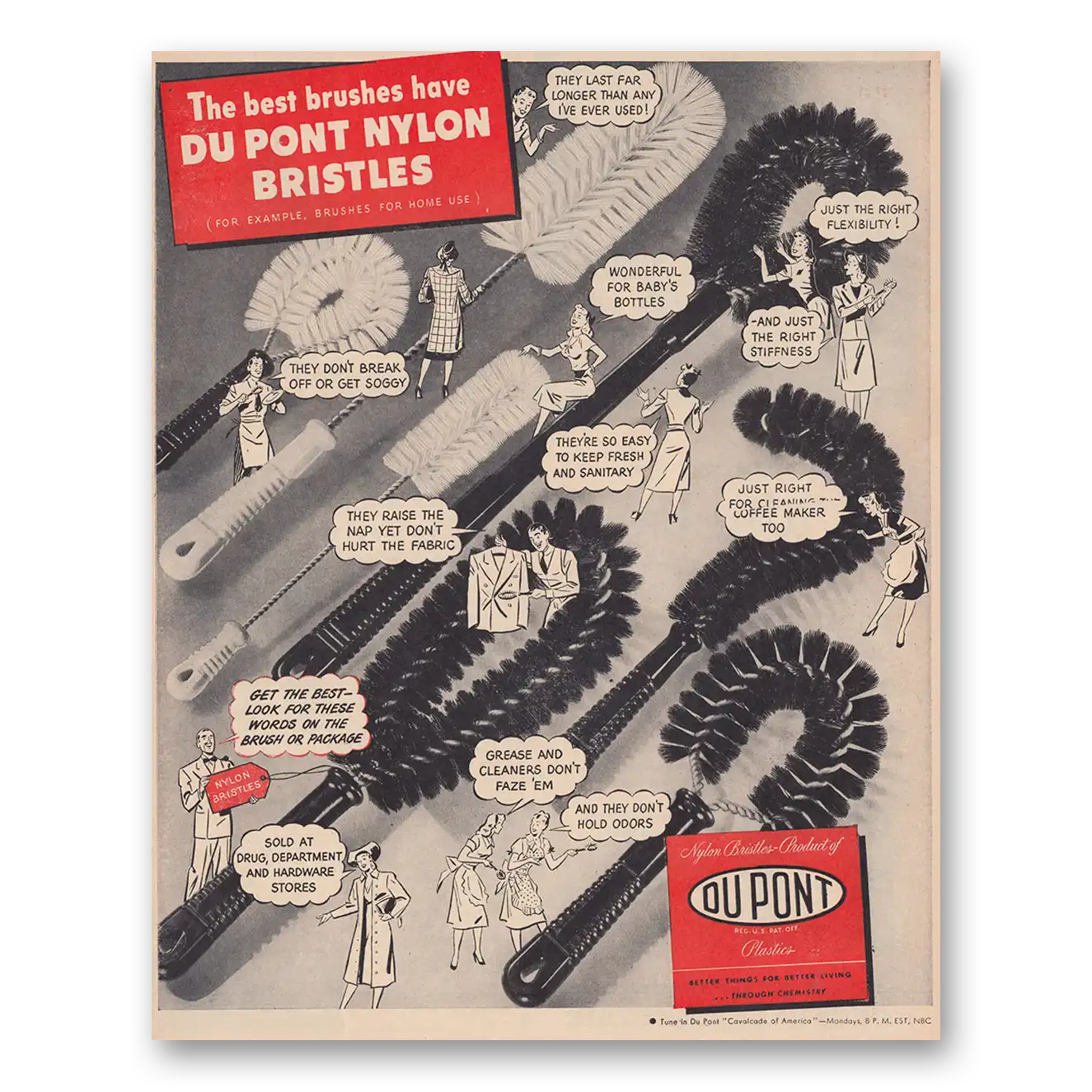 1948 DuPont Nylon Bristles Best Brushes Vintage Magazine Print Ad