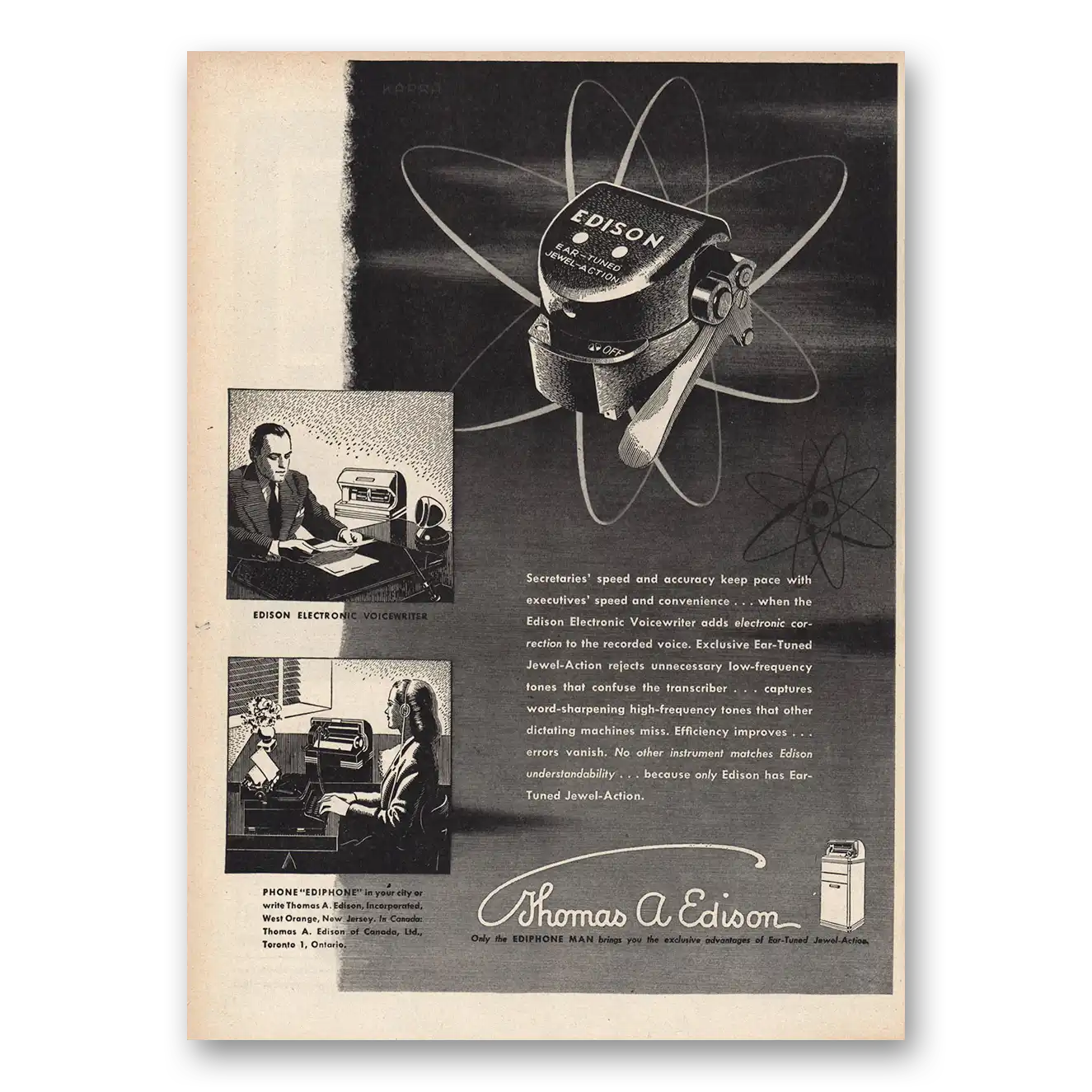 1948 Thomas A Edison Secretaries Speed and Accuracy Vintage Magazine Print Ad