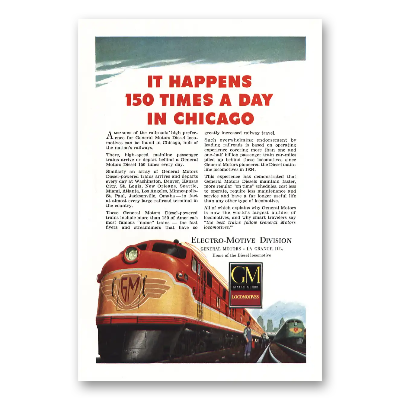 1948 GM Electro Motive Happens 150 Times Day In Chicago Vintage Magazine Print Ad