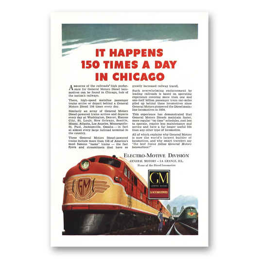 1948 GM Electro Motive Happens 150 Times Day In Chicago Vintage Magazine Print Ad