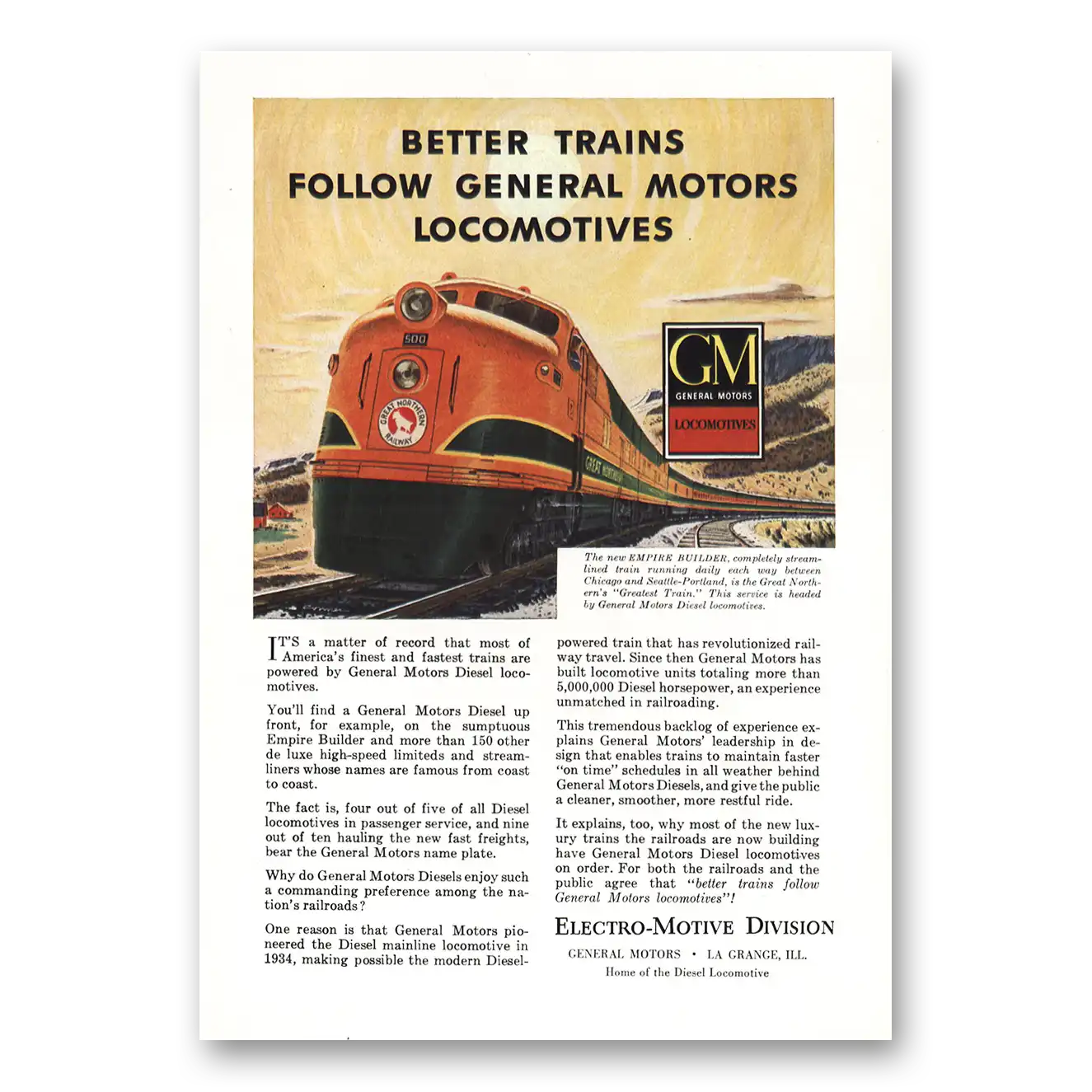 1948 GM Electro Motive Better Trains Follow Vintage Magazine Print Ad