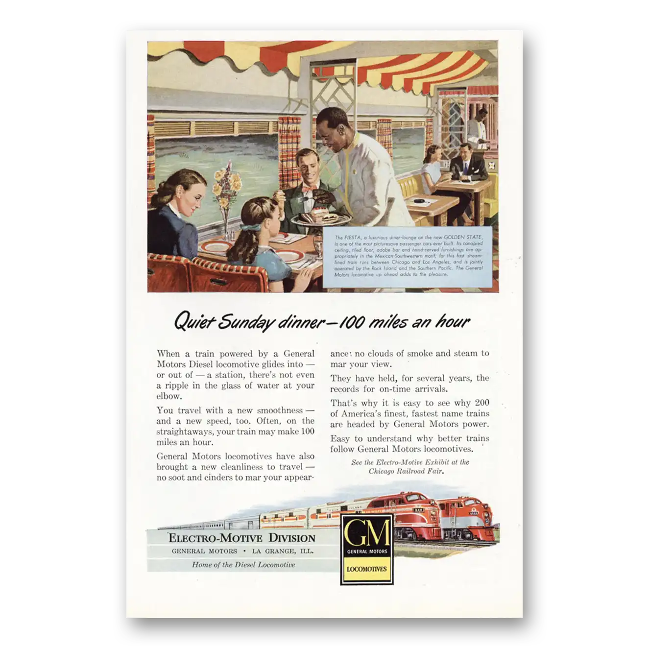 1948 GM Electro Motive Quiet Sunday Dinner Vintage Magazine Print Ad