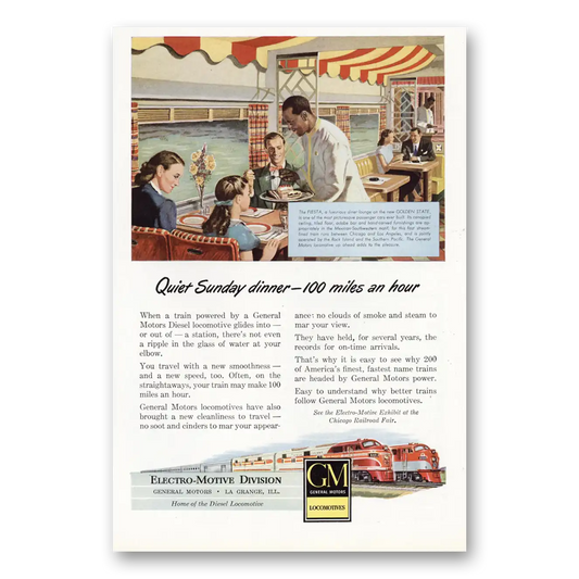 1948 GM Electro Motive Quiet Sunday Dinner Vintage Magazine Print Ad