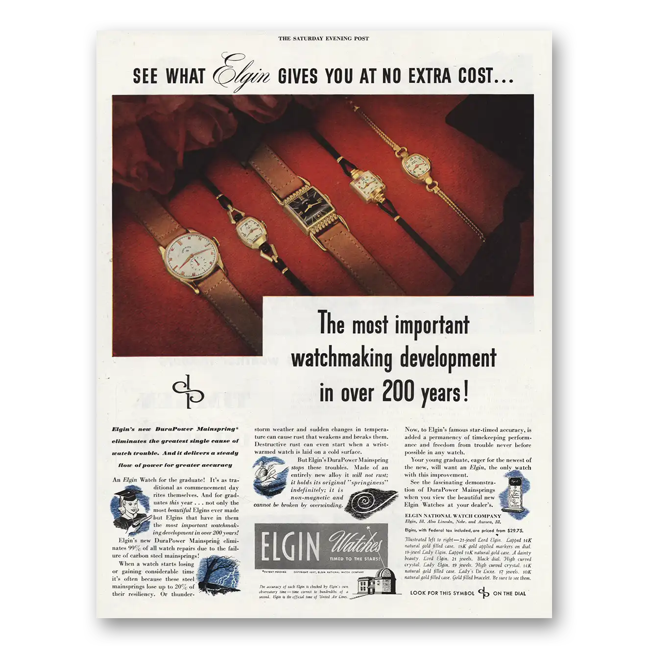 1948 Elgin Watch Most Important Watchmaking Development Vintage Magazine Print Ad