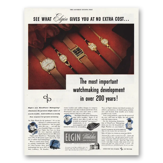 1948 Elgin Watch Most Important Watchmaking Development Vintage Magazine Print Ad