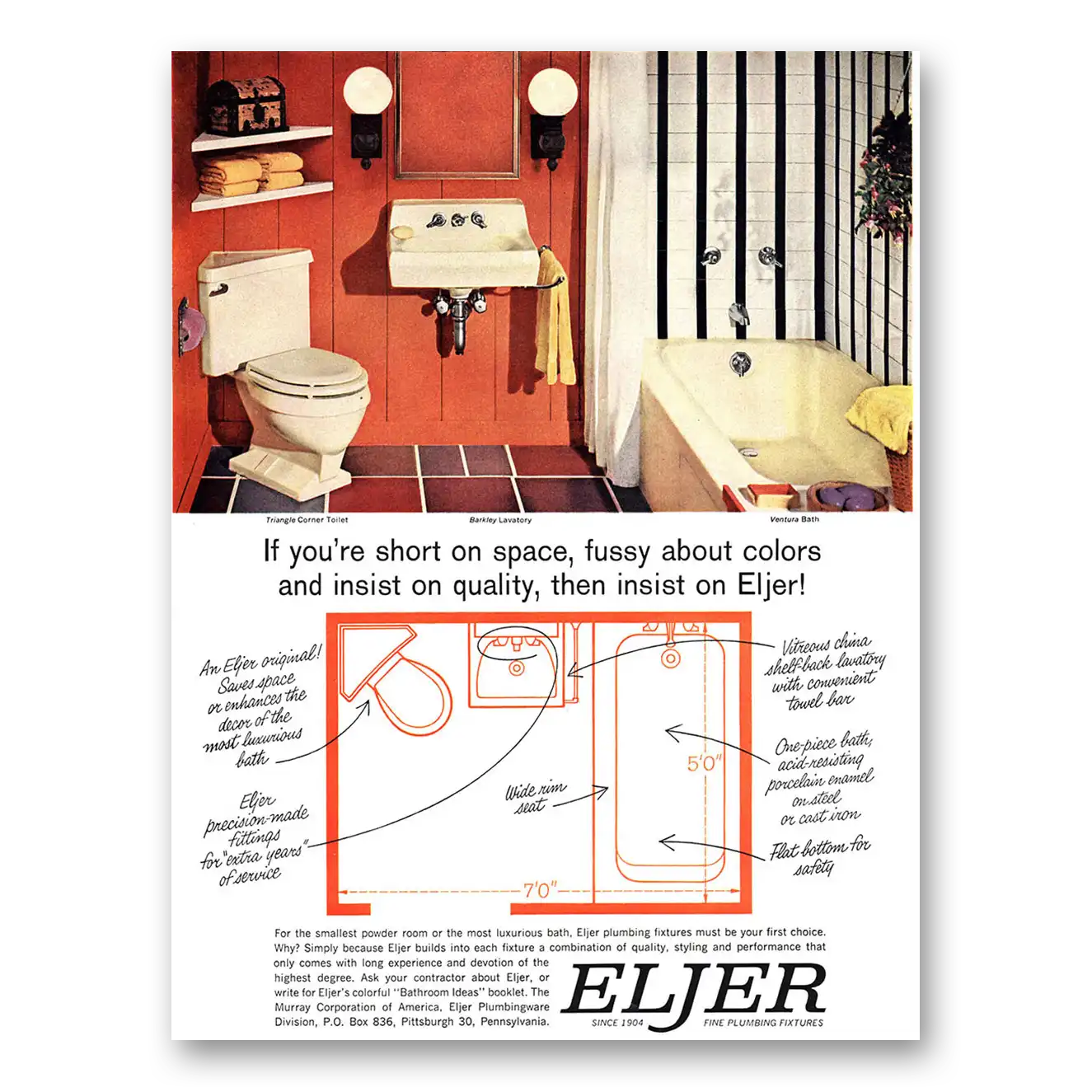 1948 Eljer Short On Space Fussy About Colors Vintage Magazine Print Ad