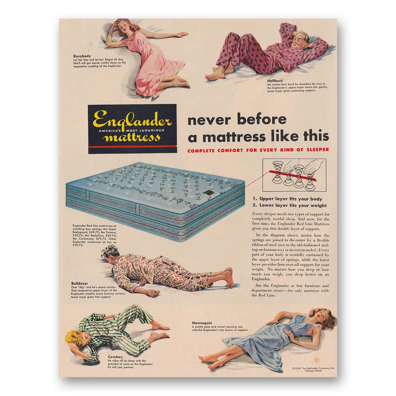 1948 Englander Mattress Never Before a Mattress Like This Vintage Magazine Print Ad