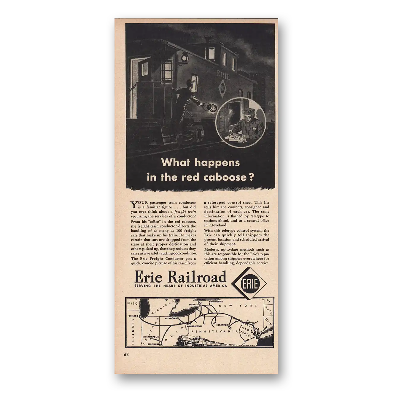 1948 Erie Railroad Red Caboose Vintage Magazine Print Ad