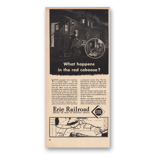 1948 Erie Railroad Red Caboose Vintage Magazine Print Ad