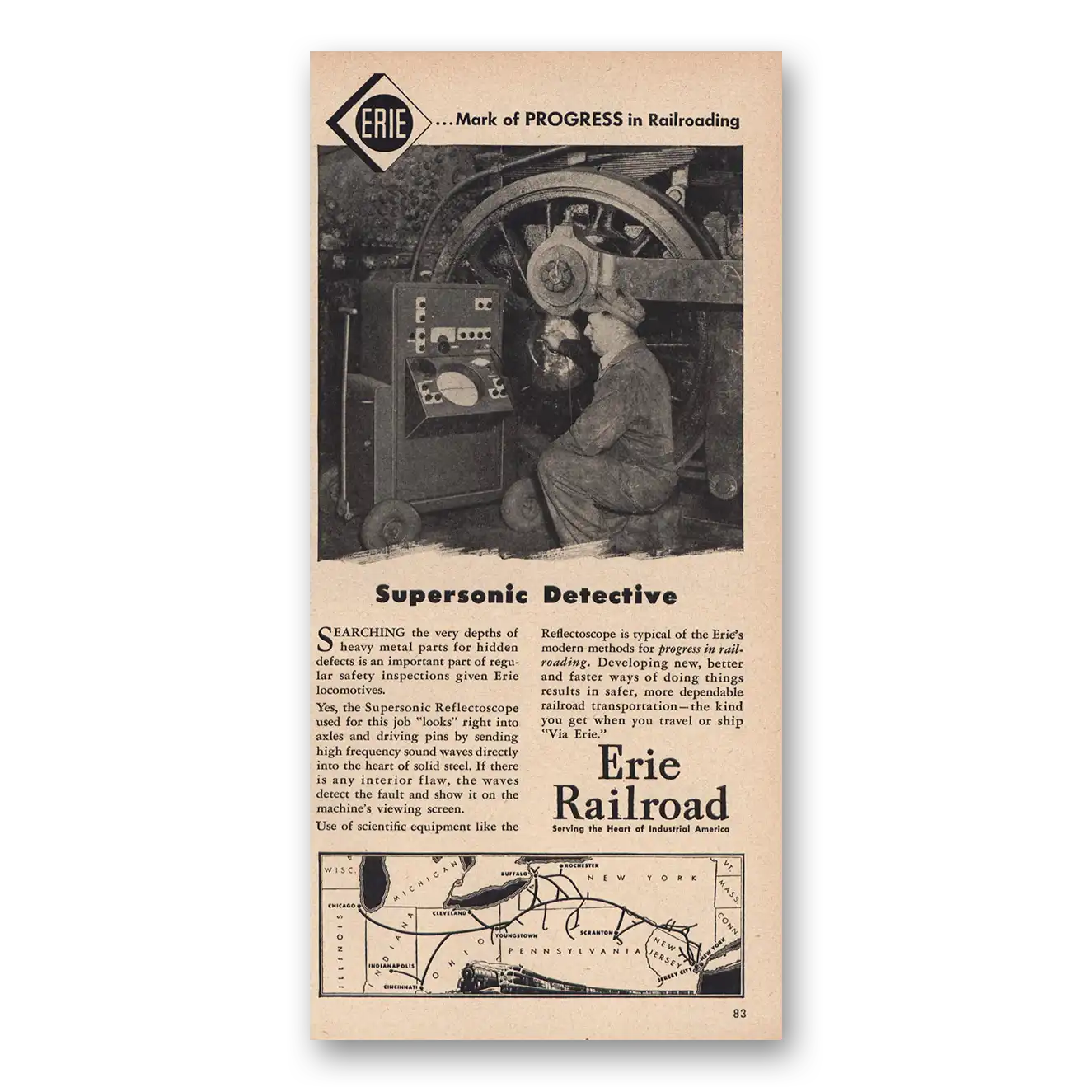 1948 Erie Railroad Supersonic Detective Vintage Magazine Print Ad