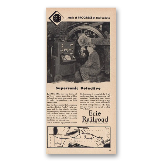 1948 Erie Railroad Supersonic Detective Vintage Magazine Print Ad