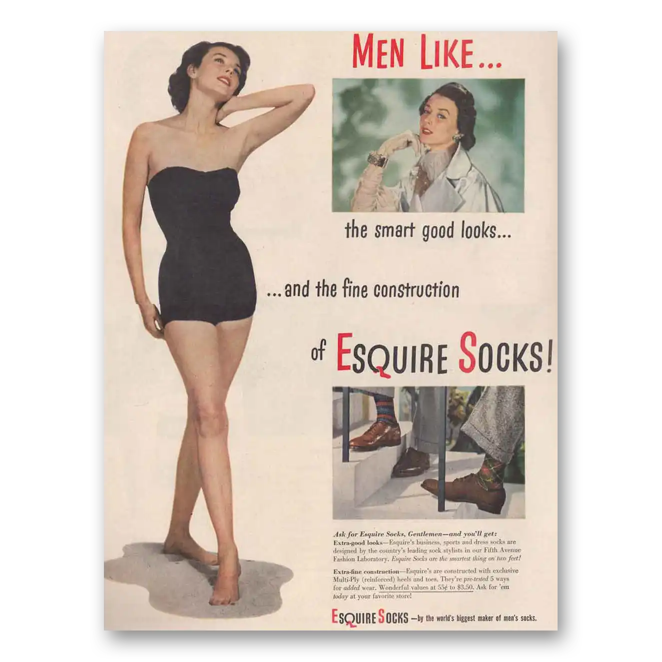 1948 Esquire Socks Men Like Vintage Magazine Print Ad