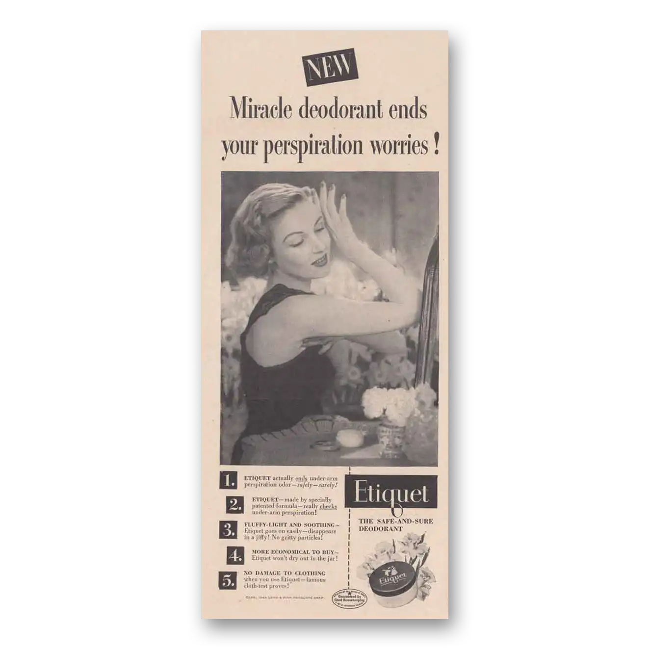 1948 Etiquet Deoderant Miracle Deodorant Vintage Magazine Print Ad