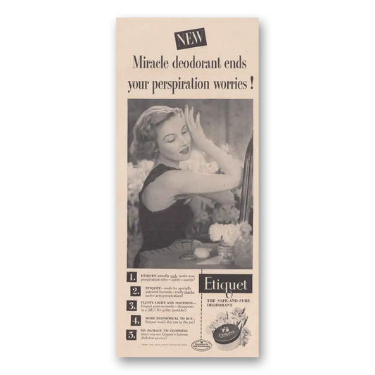 1948 Etiquet Deoderant Miracle Deodorant Vintage Magazine Print Ad