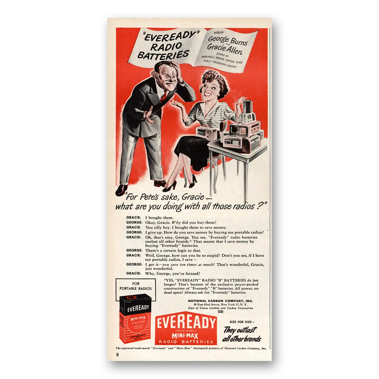 1948 Eveready Batteries George Burns Gracie Allen Vintage Magazine Print Ad