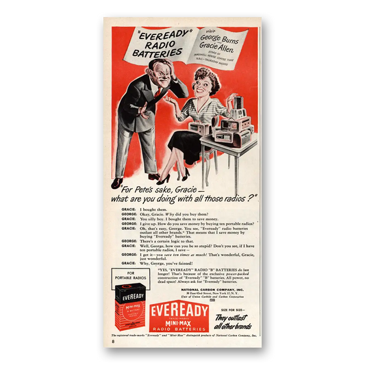 1948 Eveready Batteries George Burns Gracie Allen Vintage Magazine Print Ad