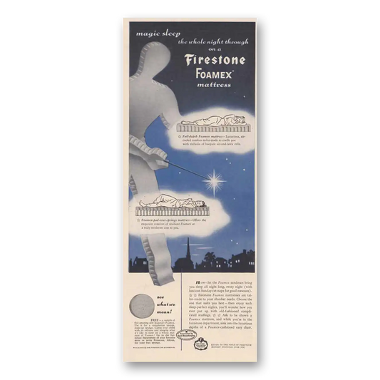 1948 Firestone Foamex Mattress Magic Sleep Vintage Magazine Print Ad