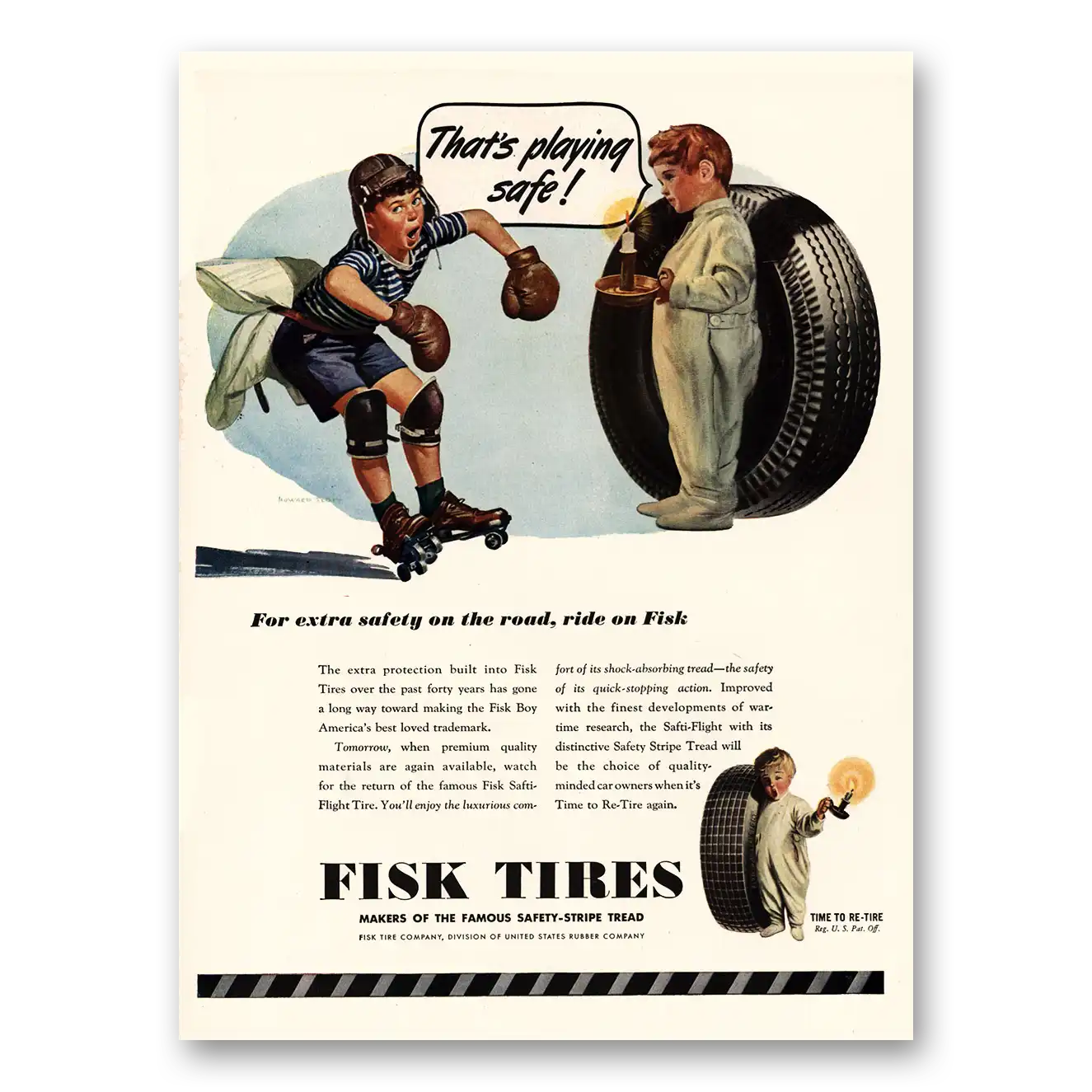 1945 Fisk Tires Thats Playing Safe Vintage Magazine Print Ad